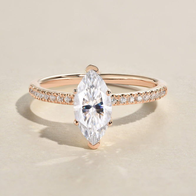 1.0 CT Marquise Cut Solitaire Pave Moissanite Engagement Ring - crownmoissanite