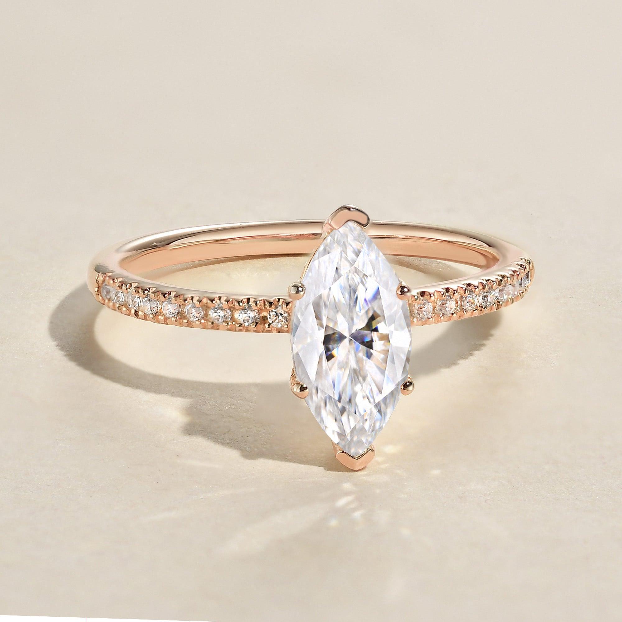1.0 CT Marquise Cut Solitaire Pave Moissanite Engagement Ring - crownmoissanite