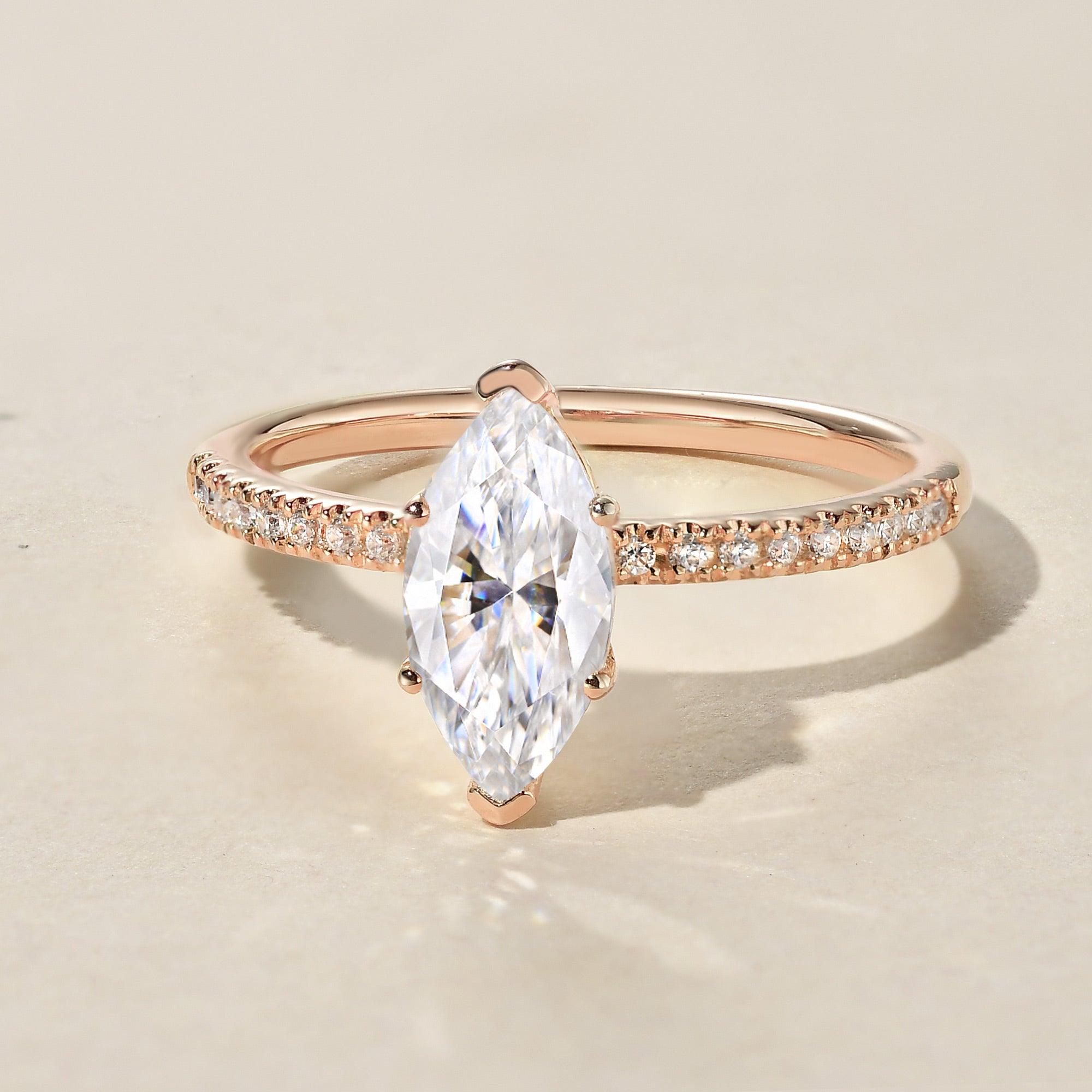 1.0 CT Marquise Cut Solitaire Pave Moissanite Engagement Ring - crownmoissanite