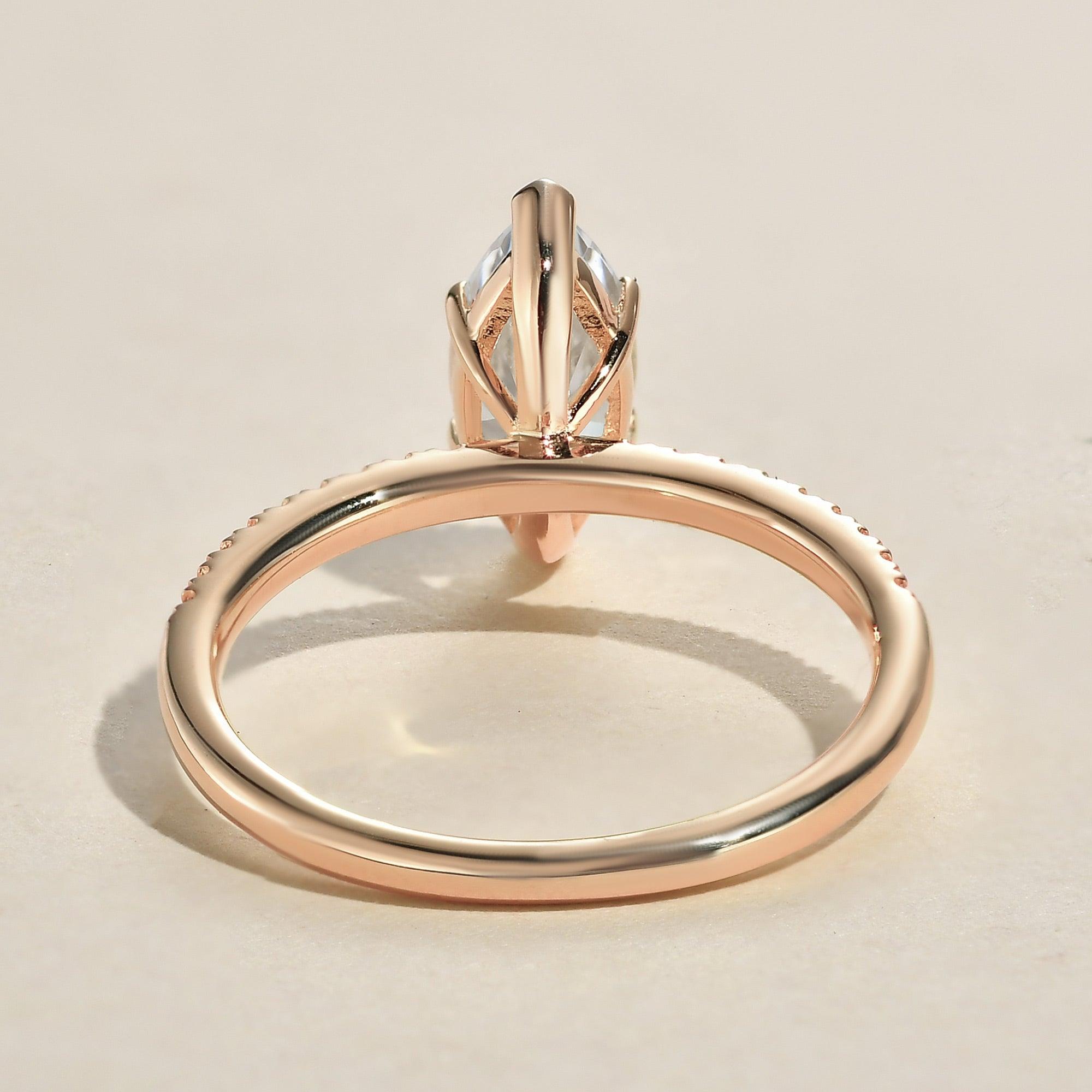 1.0 CT Marquise Cut Solitaire Pave Moissanite Engagement Ring - crownmoissanite