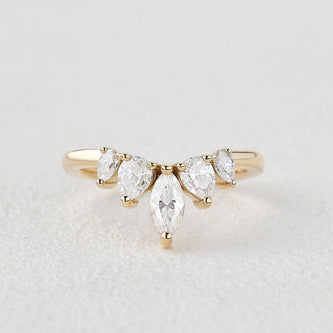 0.6 CT Marquise And Pear Cut Cluster Moissanite Wedding Band - crownmoissanite