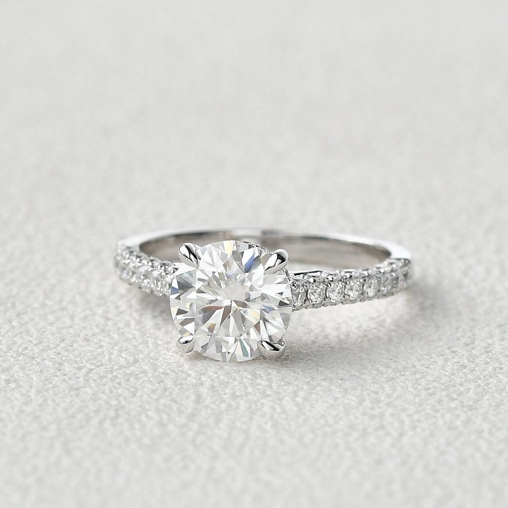 3.2 CT Round Cut Solitaire Pave Moissanite Engagement Ring - crownmoissanite