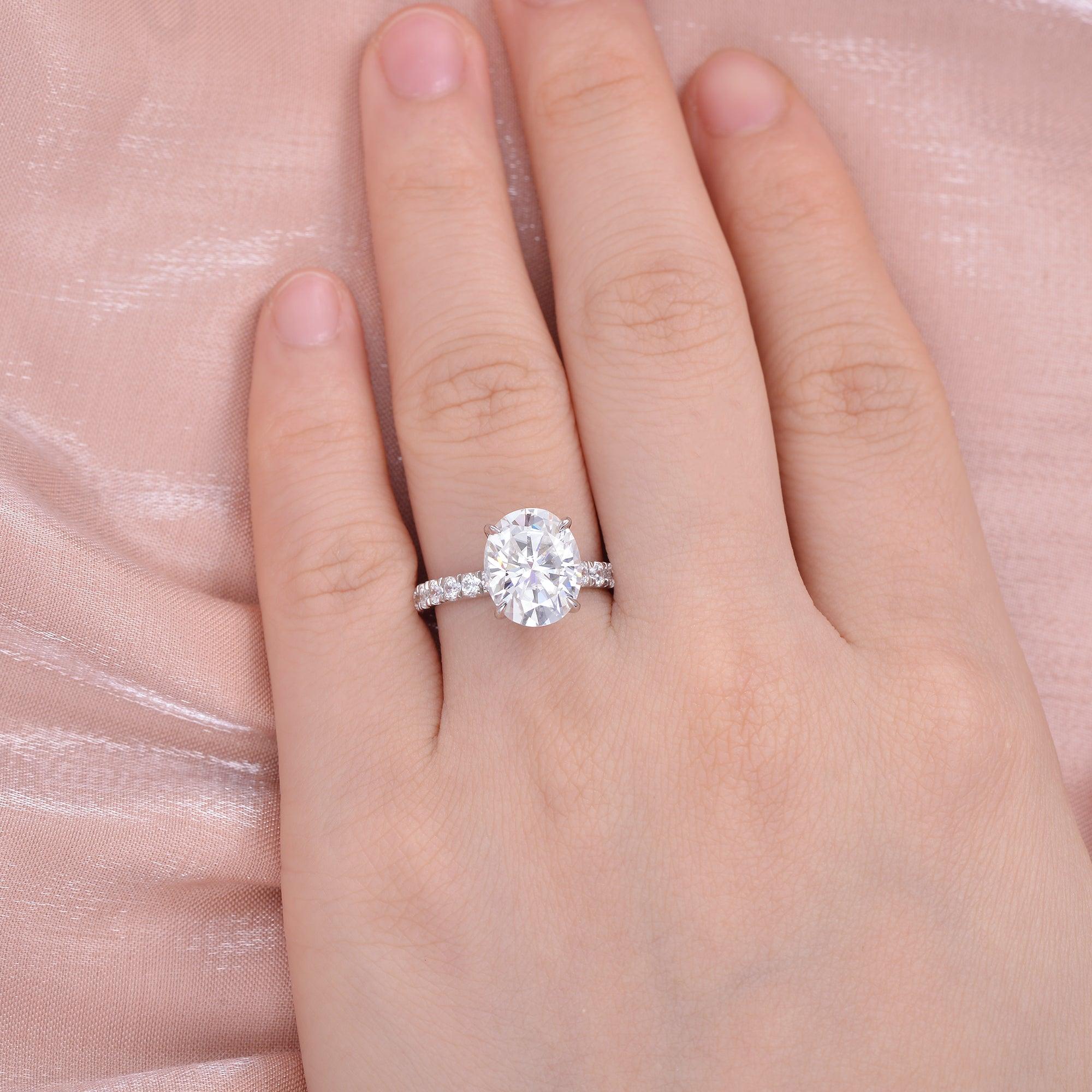 3.74 CT Oval Cut Hidden Halo Pave Moissanite Engagement Ring - crownmoissanite