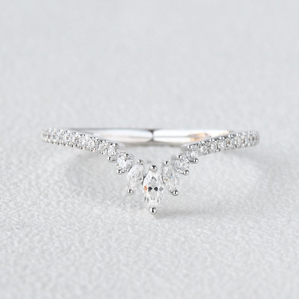0.36 CT Marquise And Round Curved Moissanite Wedding Band - crownmoissanite