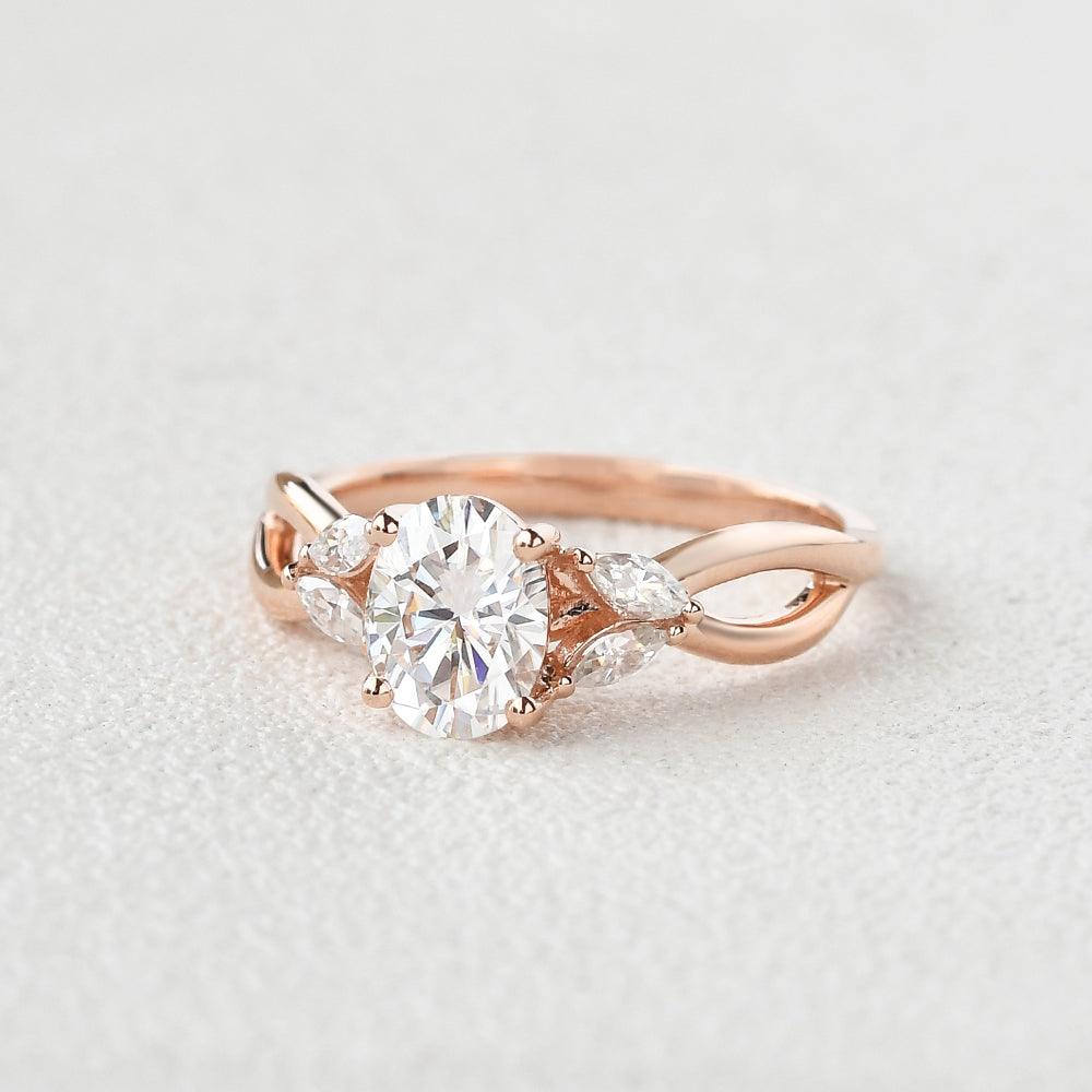 1.33 CT Oval Shaped Moissanite Art Deco Engagement Ring - crownmoissanite