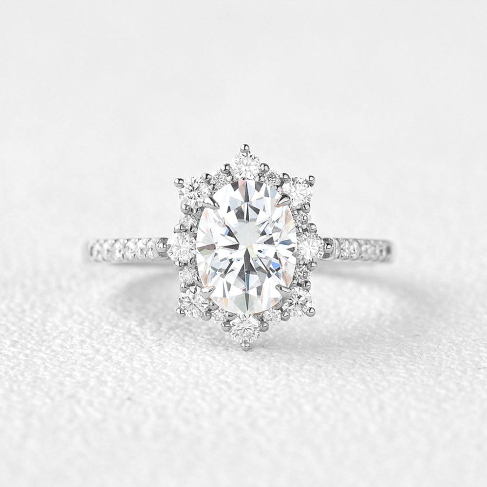 1.33 CT Oval Cut Halo Pave Moissanite Engagement Ring - crownmoissanite