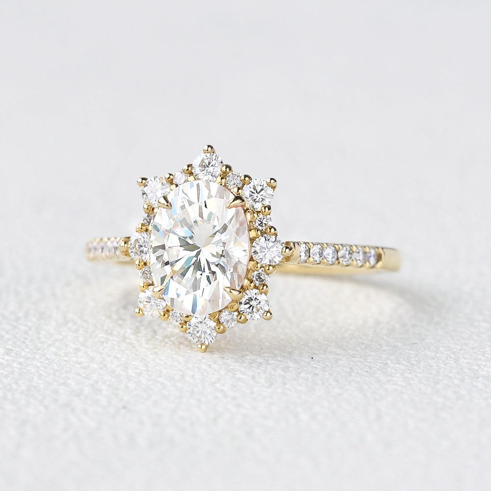1.33 CT Oval Cut Halo Pave Moissanite Engagement Ring - crownmoissanite