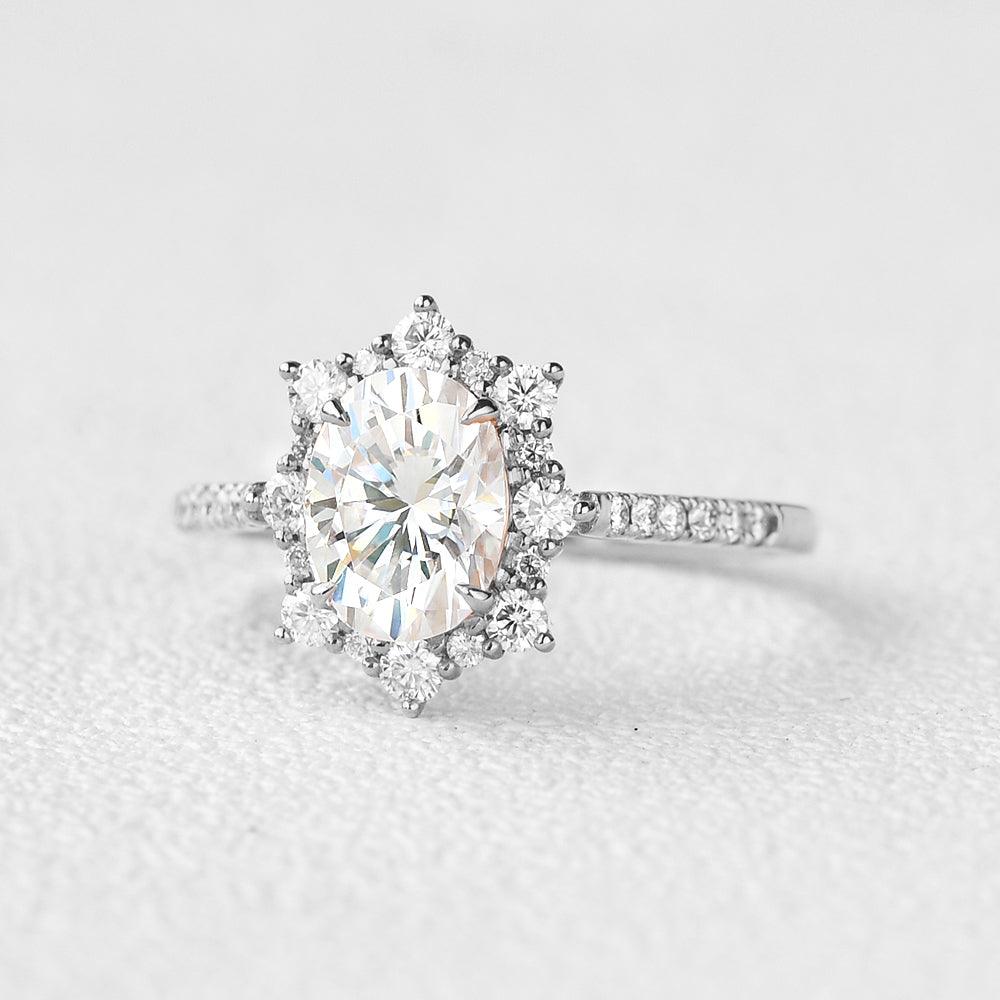 1.33 CT Oval Cut Halo Pave Moissanite Engagement Ring - crownmoissanite