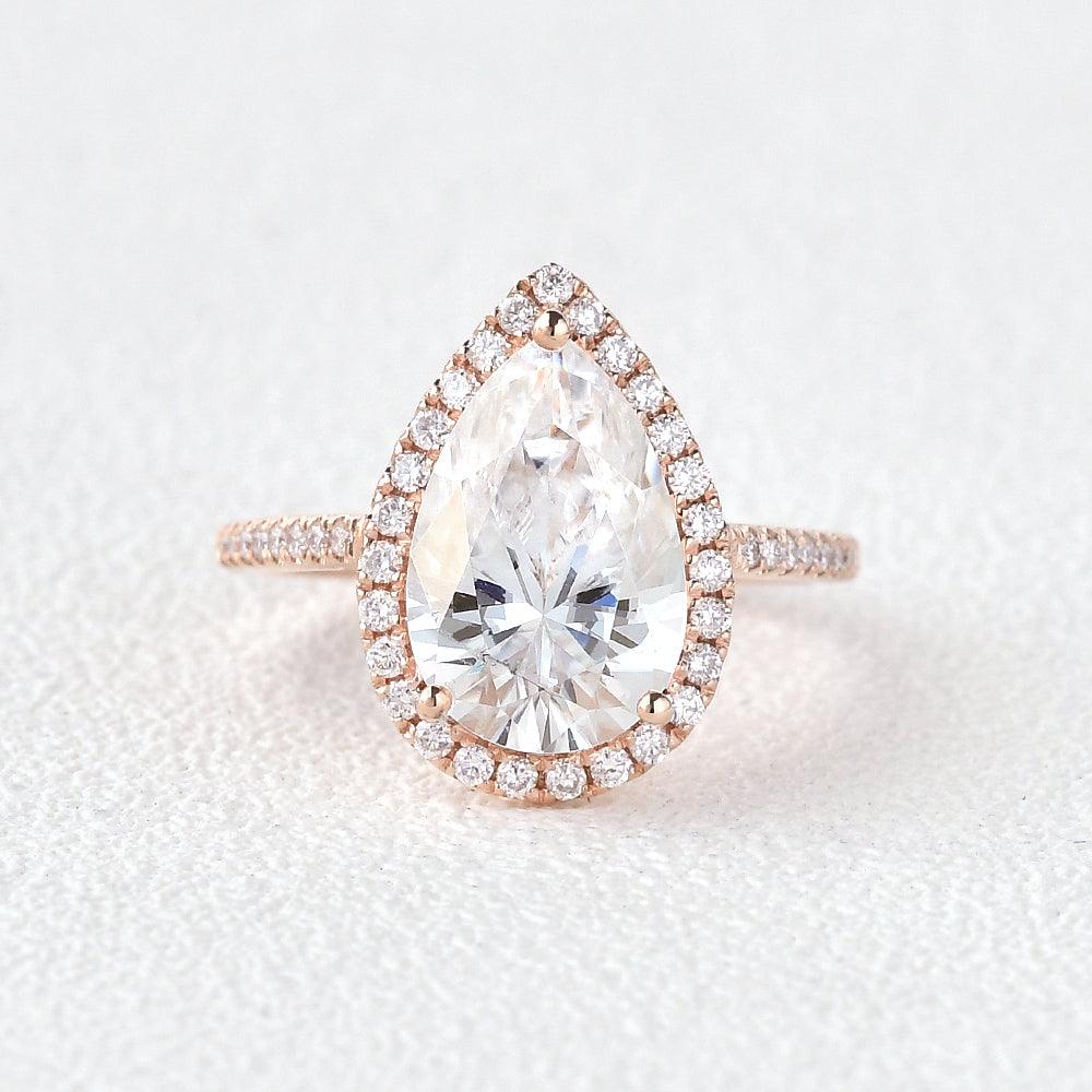 3.1 CT Pear Cut Halo Pave Moissanite Engagement Ring - crownmoissanite