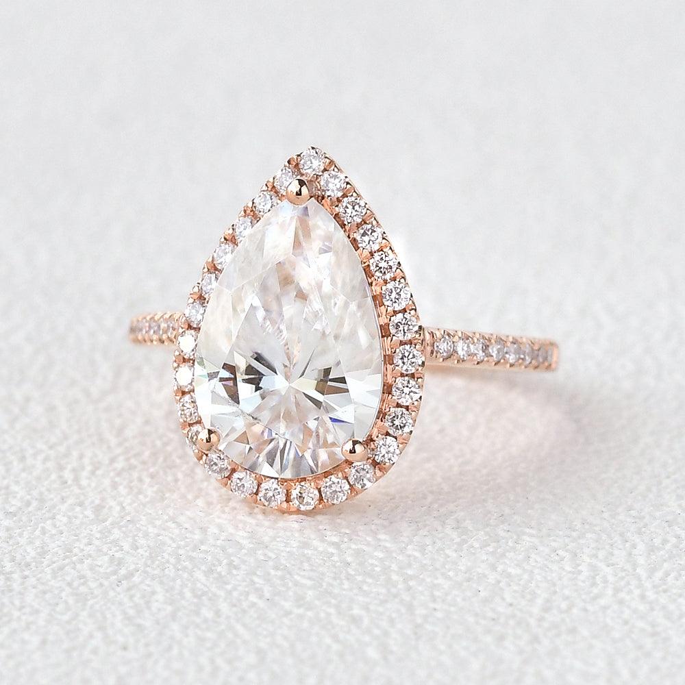 3.1 CT Pear Cut Halo Pave Moissanite Engagement Ring - crownmoissanite