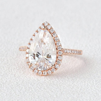 3.1 CT Pear Cut Halo Pave Moissanite Engagement Ring - crownmoissanite