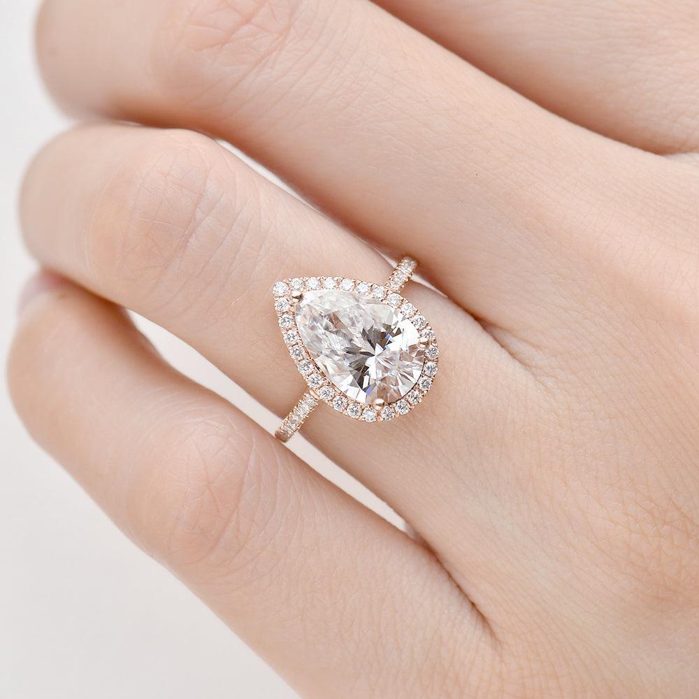 3.1 CT Pear Cut Halo Pave Moissanite Engagement Ring - crownmoissanite