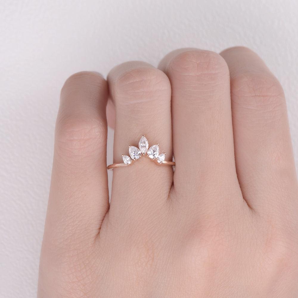 0.6 CT Marquise & Pear Shaped Moissanite Cluster Wedding Band - crownmoissanite