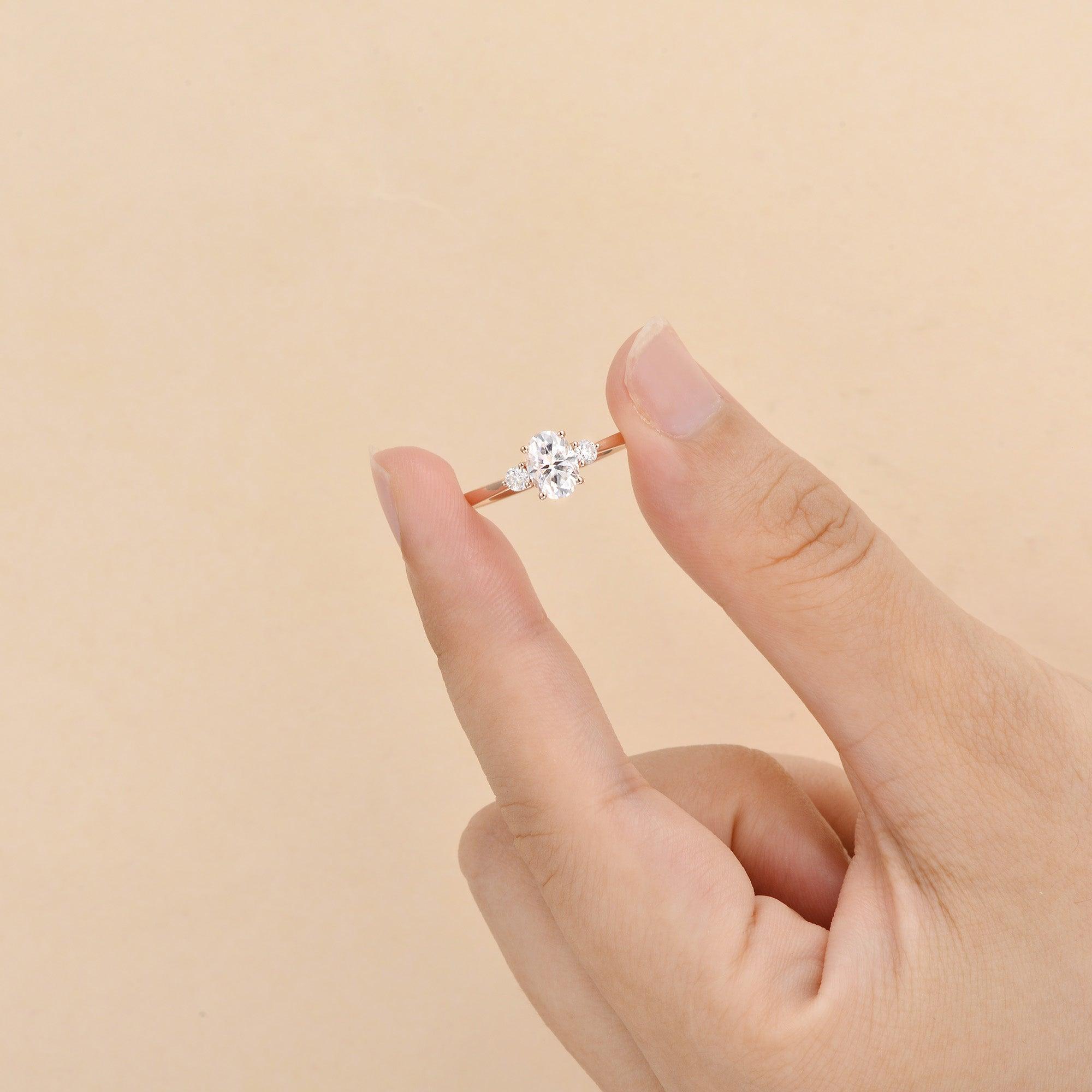 0.94 CT Oval Cut Three Stone Moissanite Engagement Ring - crownmoissanite