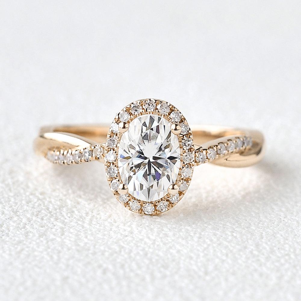 1.33 CT Oval Cut Halo Twisted Pave Moissanite Engagement Ring - crownmoissanite