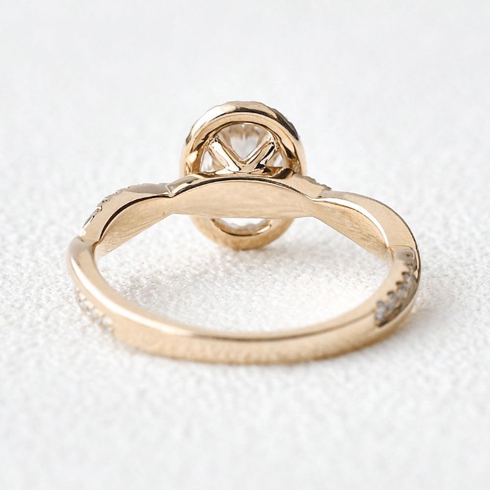 1.33 CT Oval Cut Halo Twisted Pave Moissanite Engagement Ring - crownmoissanite