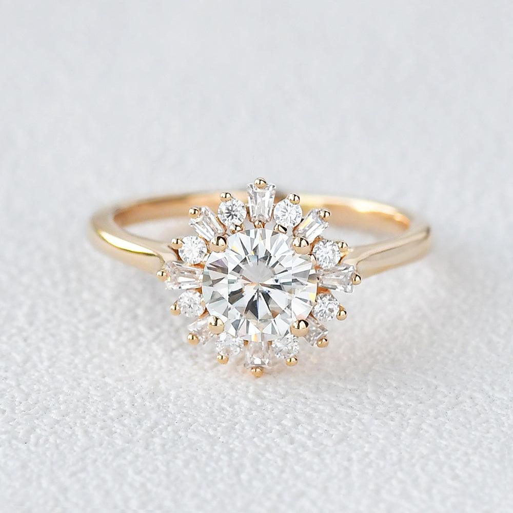 1.0 CT Round Cut Halo Moissanite Engagement Ring - crownmoissanite
