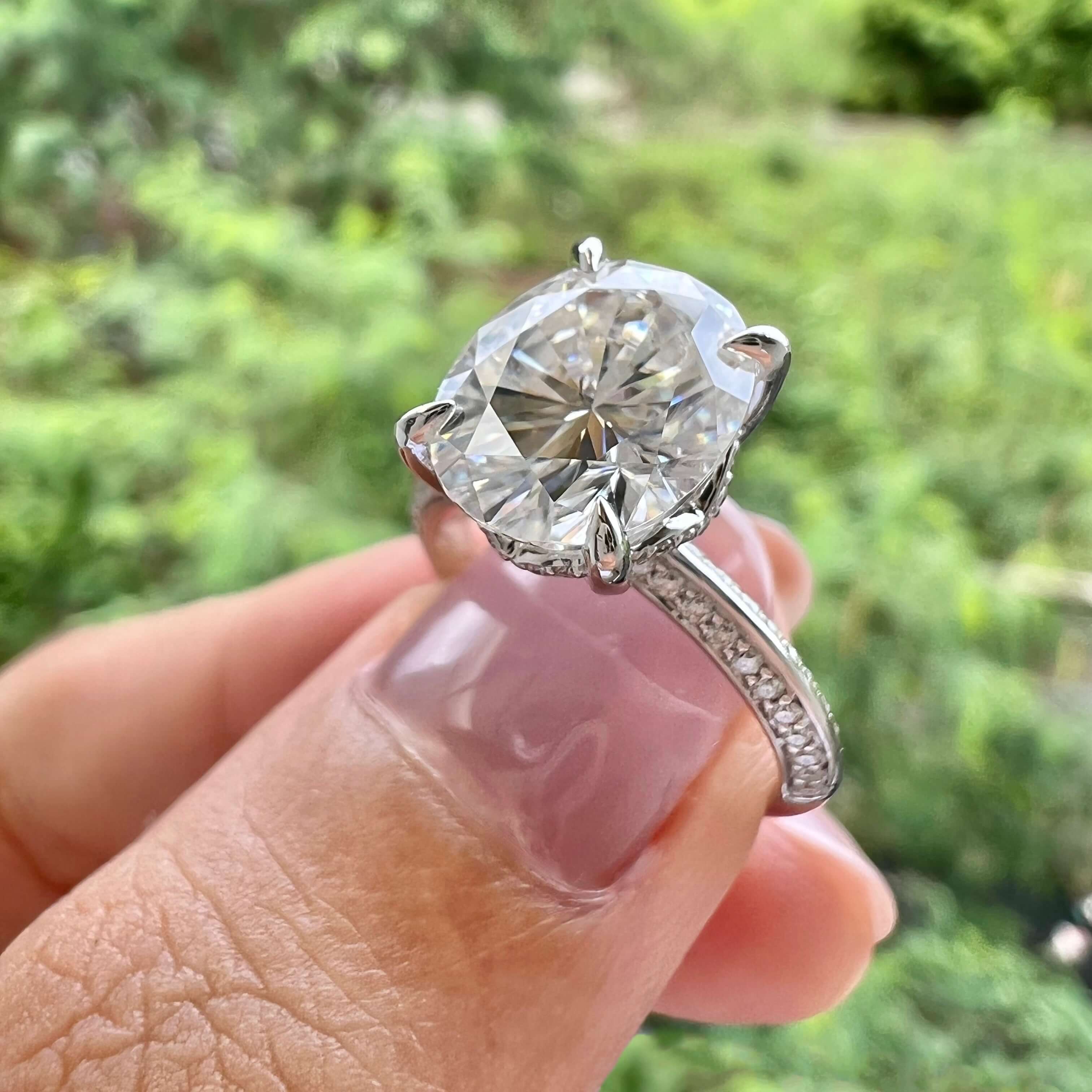 5.18 CT Oval Cut Hidden Halo Moissanite Engagement Ring - crownmoissanite