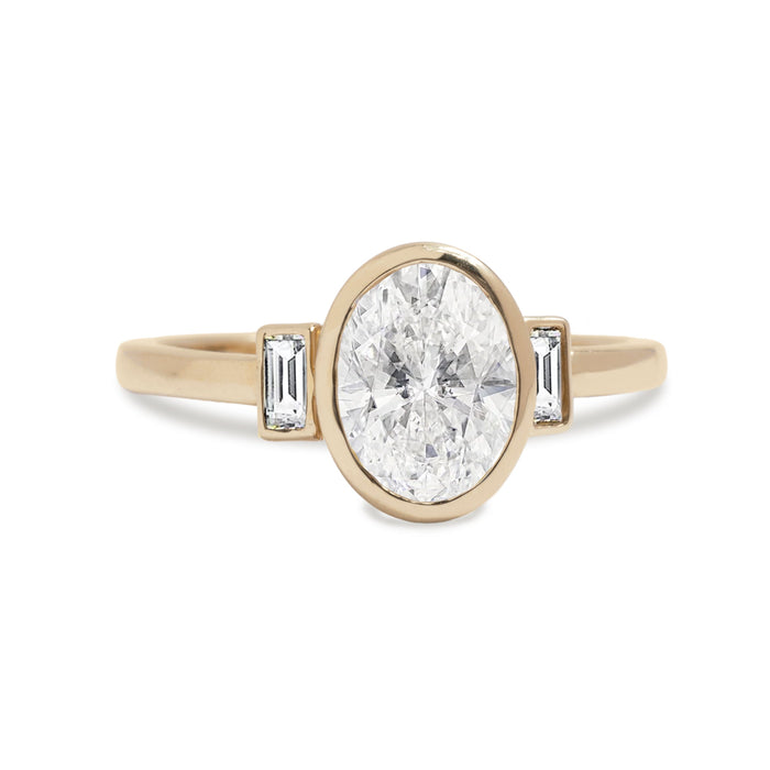 1.20 CT Oval Bezel & Three Stone Style Moissanite Engagement Ring