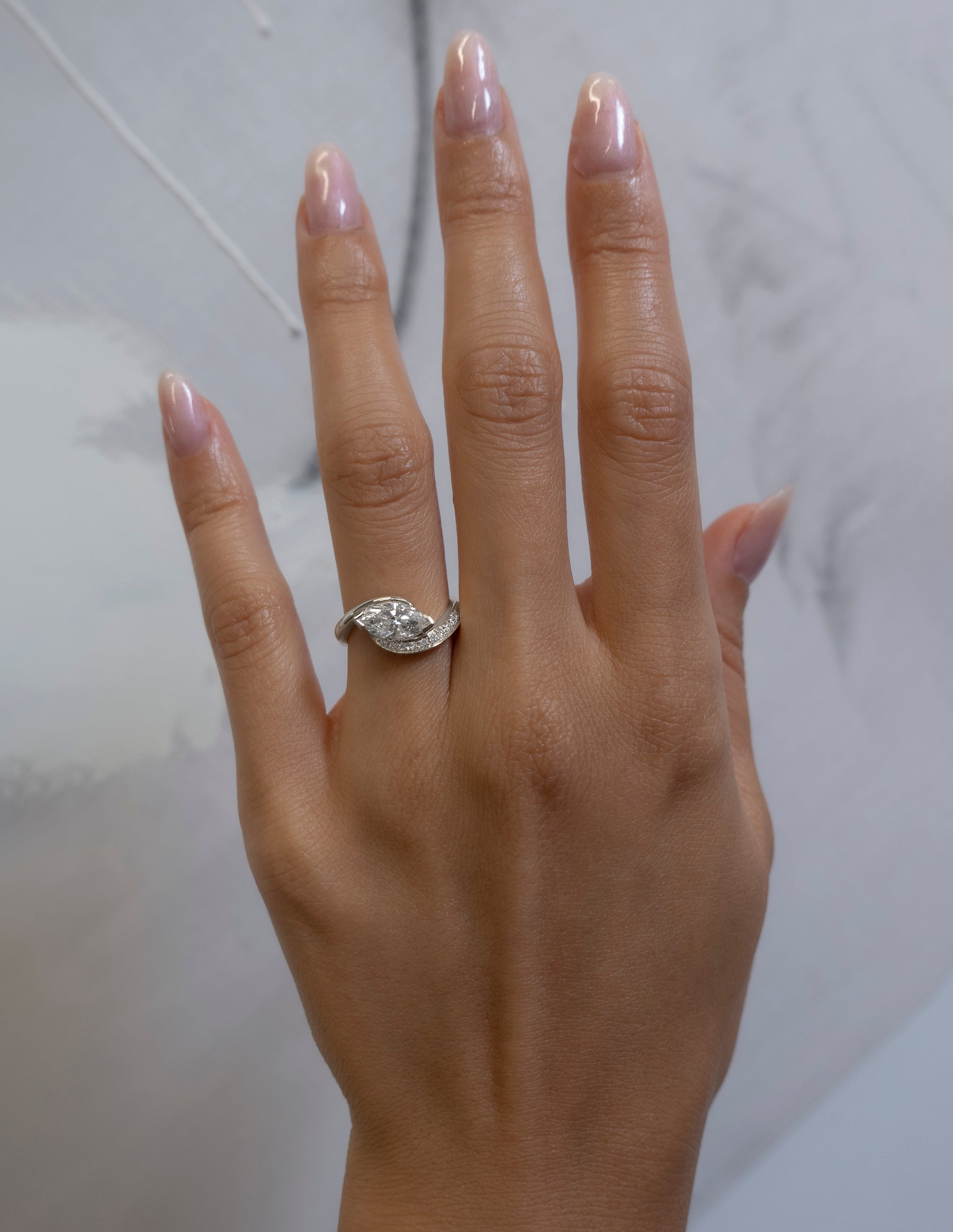 1.0 - 2.0 CT Marquise Cut Moissanite Pavé Unique Setting Engagement Ring