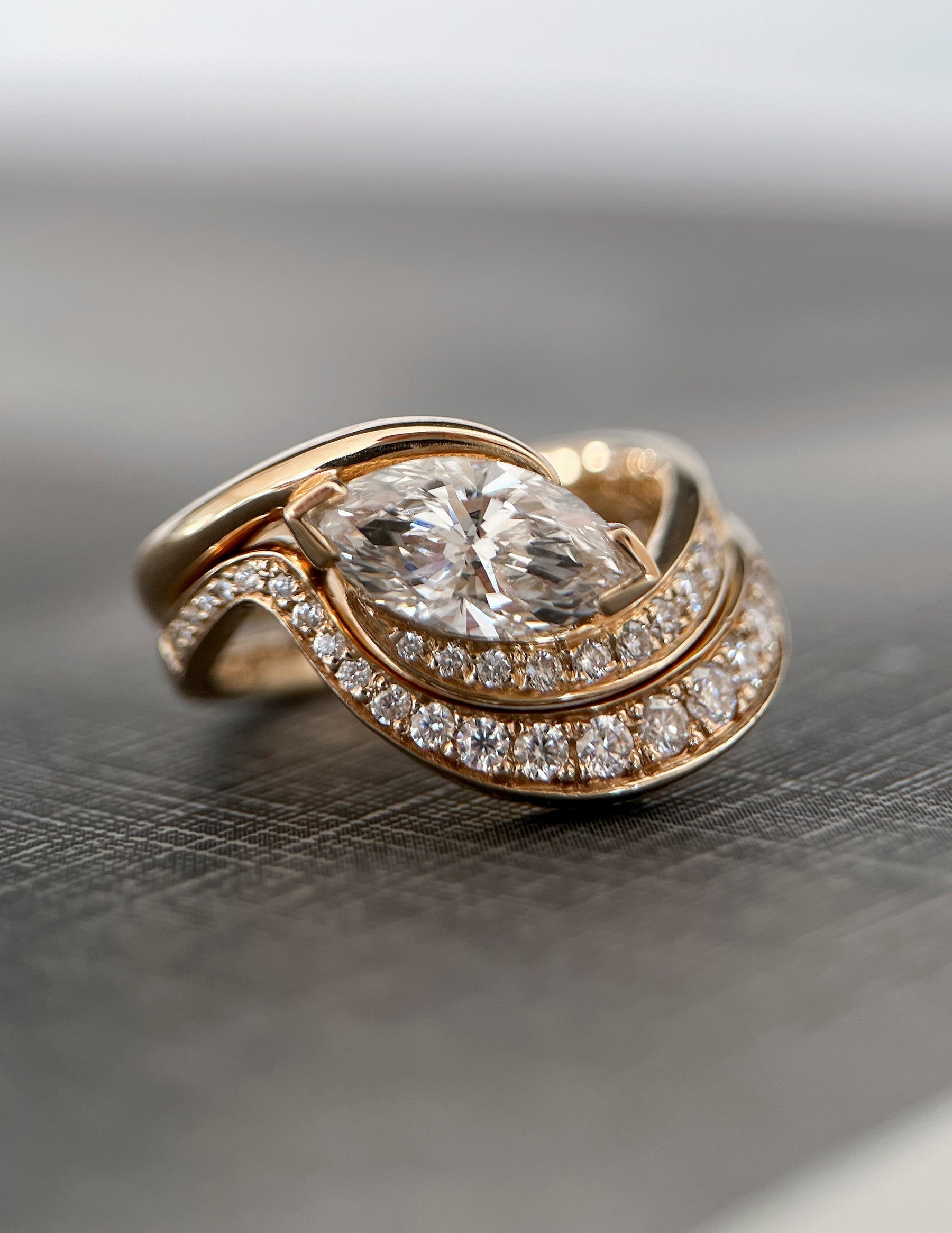 1.0- 2.0 CT Marquise Shape Moissanite Pave Setting Bridal Set