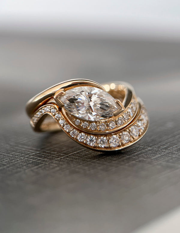 1.0- 2.0 CT Marquise Shape Moissanite Pave Setting Bridal Set