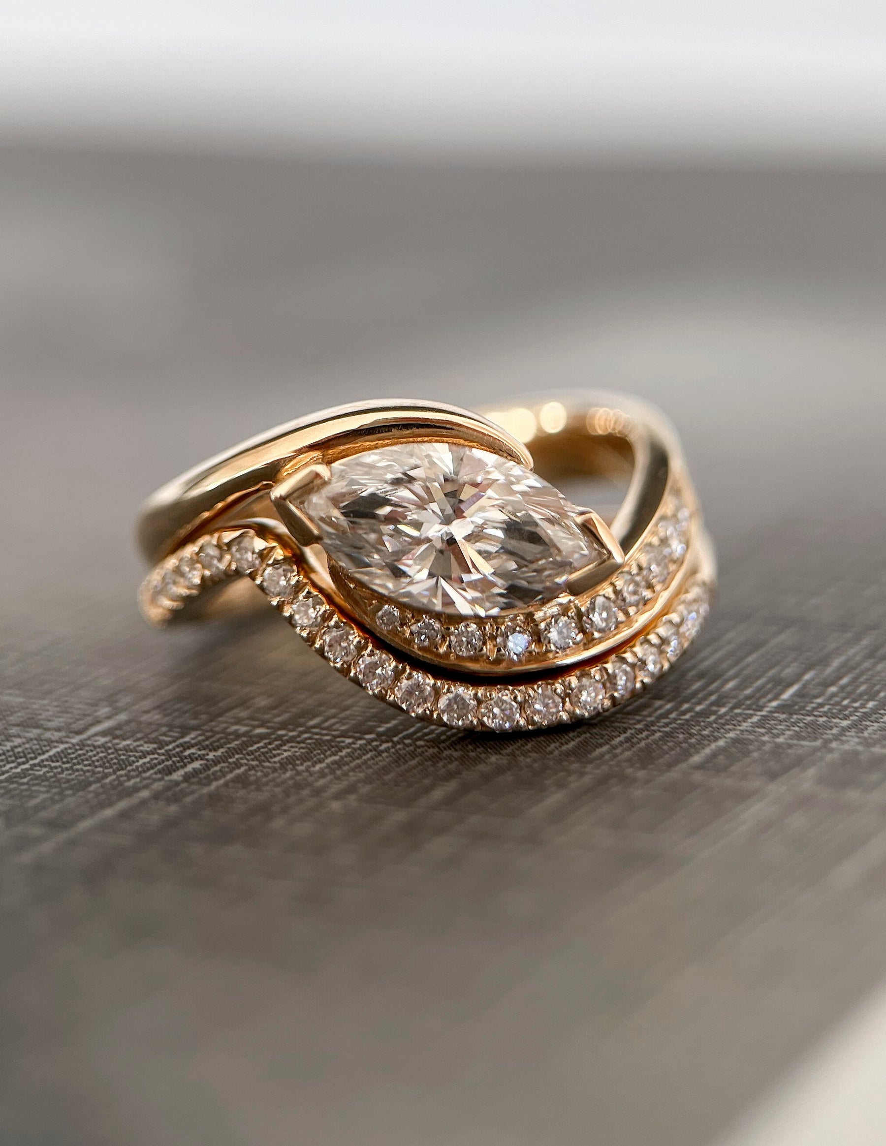 1.0- 2.0 CT Marquise Shape Moissanite Pave Setting Bridal Set