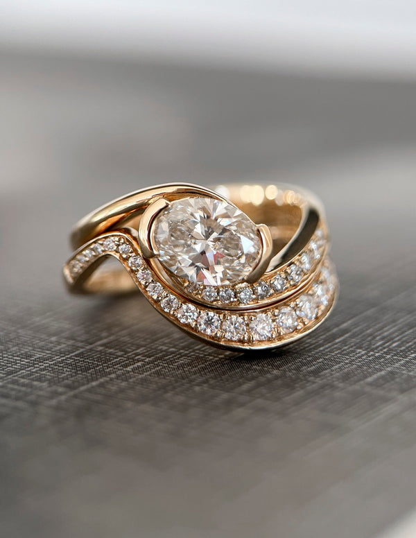 1.0- 2.0 CT Oval Cut Moissanite Pave Setting Bridal Set