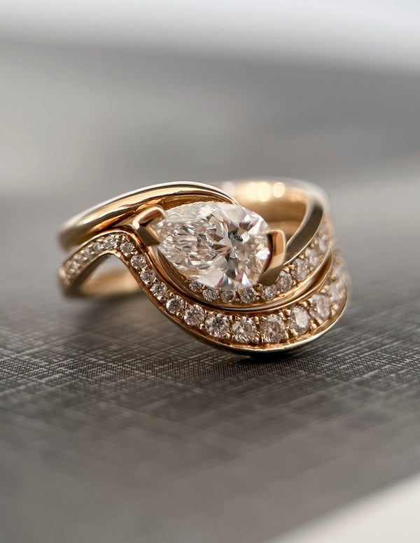 1.0- 2.0 CT Pear Cut Moissanite Pave Style Bridal Set