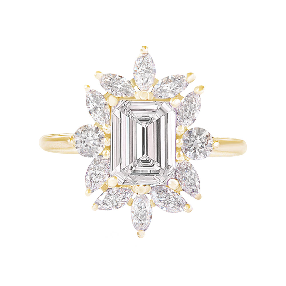 1.70 CT Emerald Moissanite Cluster Engagement Ring