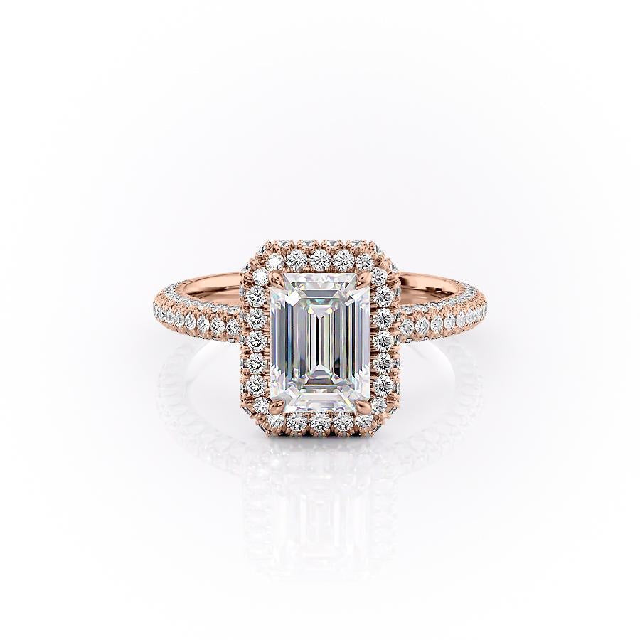 1.91 CT Emerald Cut Halo Triple Pave Setting Moissanite Engagement Ring - crownmoissanite