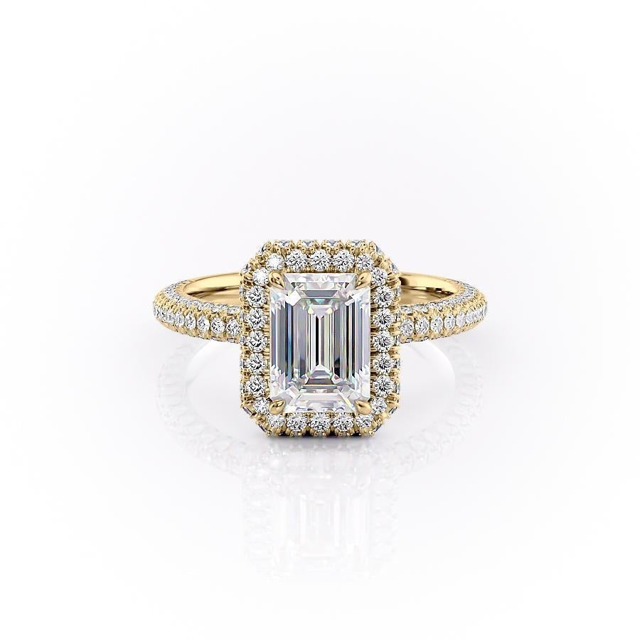 1.91 CT Emerald Cut Halo Triple Pave Setting Moissanite Engagement Ring - crownmoissanite
