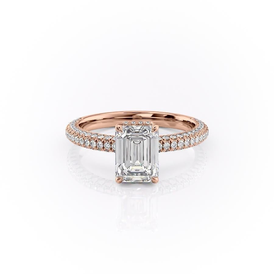 1.91 CT Emerald Cut Solitaire Triple Pave Setting Moissanite Engagement Ring - crownmoissanite