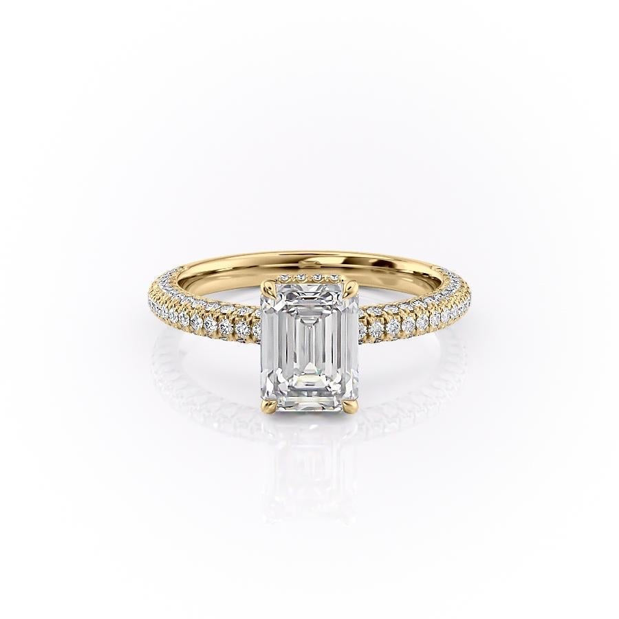1.91 CT Emerald Cut Solitaire Triple Pave Setting Moissanite Engagement Ring - crownmoissanite