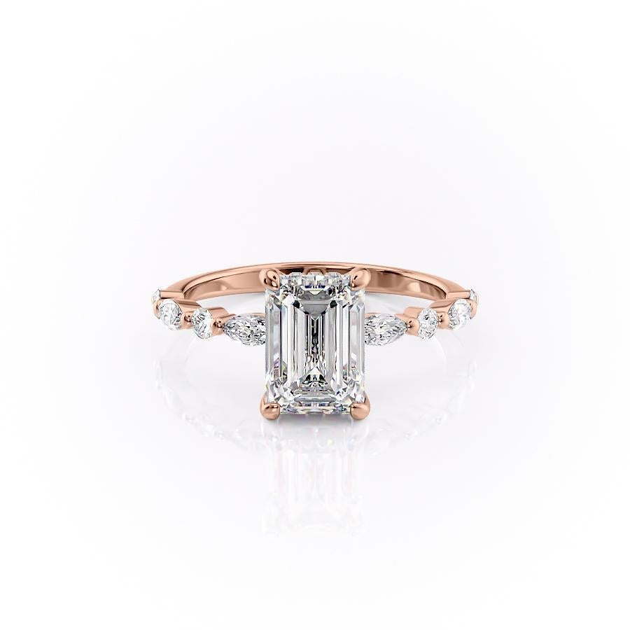 2.10 CT Emerald Cut Solitaire Pave Setting Moissanite Engagement Ring - crownmoissanite