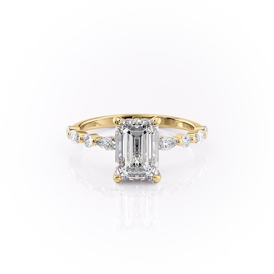 2.10 CT Emerald Cut Solitaire Pave Setting Moissanite Engagement Ring - crownmoissanite