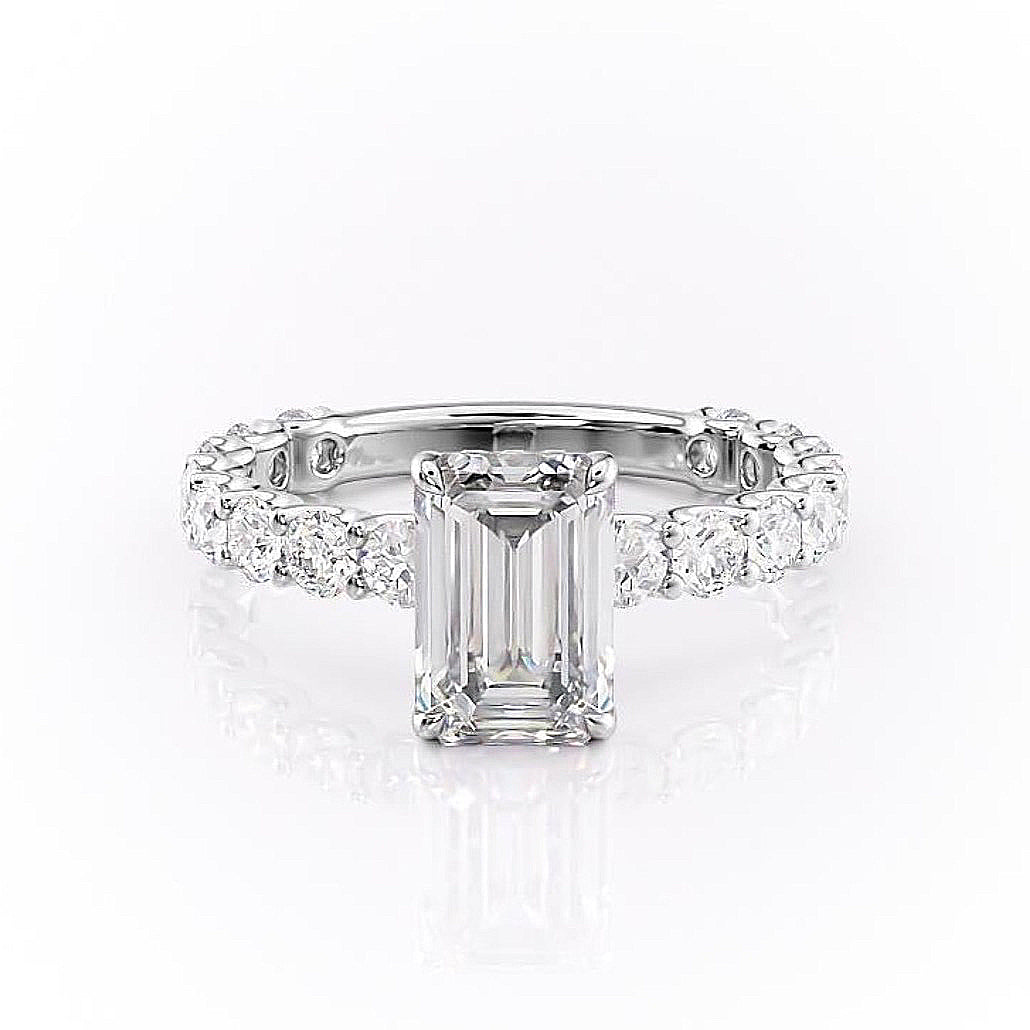 2.30 CT Emerald Cut Pave Setting Moissanite Engagement Ring - crownmoissanite