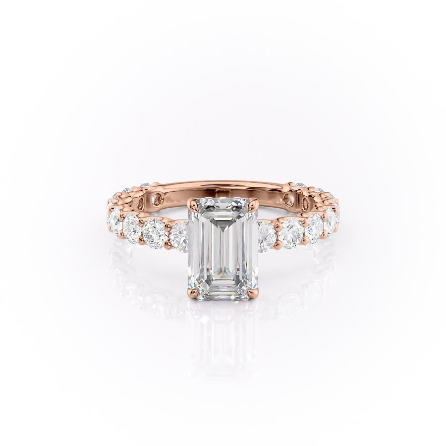 2.30 CT Emerald Cut Pave Setting Moissanite Engagement Ring - crownmoissanite