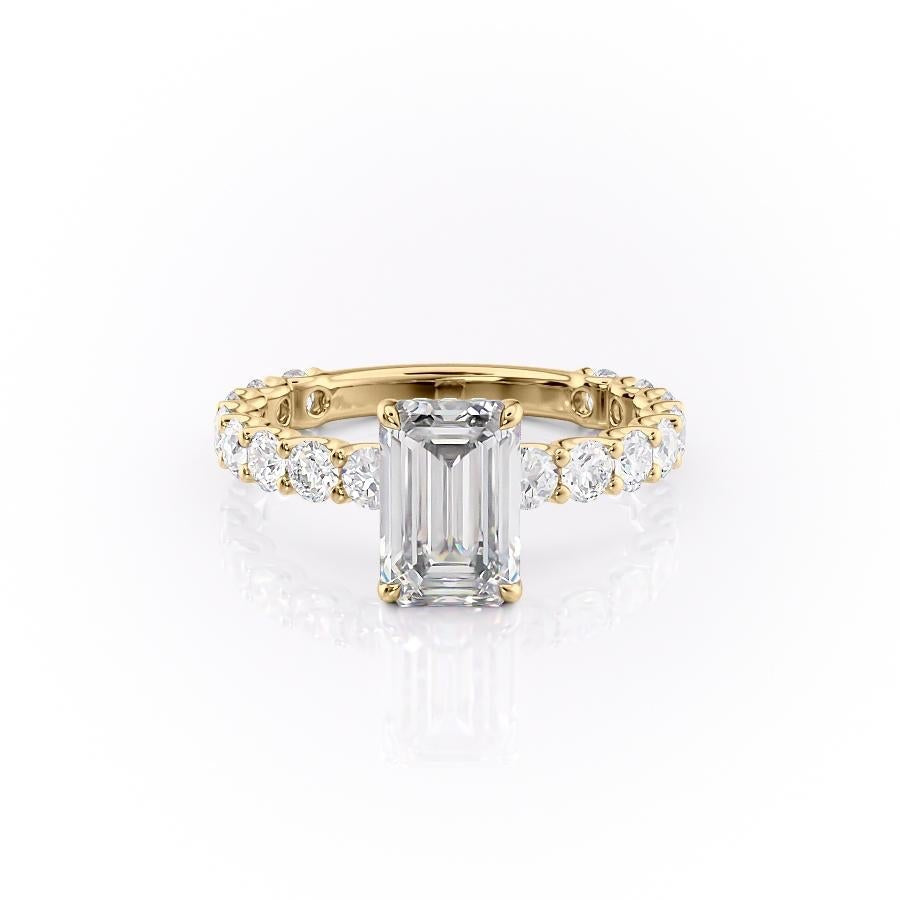 2.30 CT Emerald Cut Pave Setting Moissanite Engagement Ring - crownmoissanite