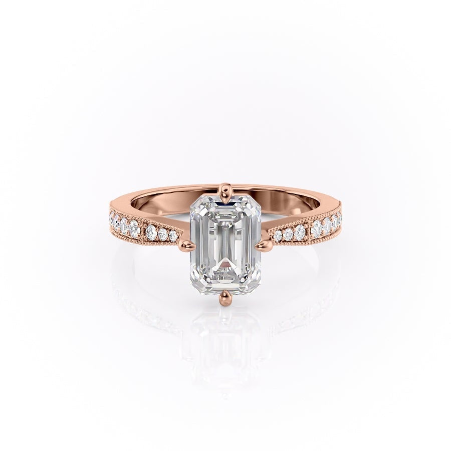 2.10 CT Emerald Cut Solitaire Pave Setting Moissanite Engagement Ring - crownmoissanite