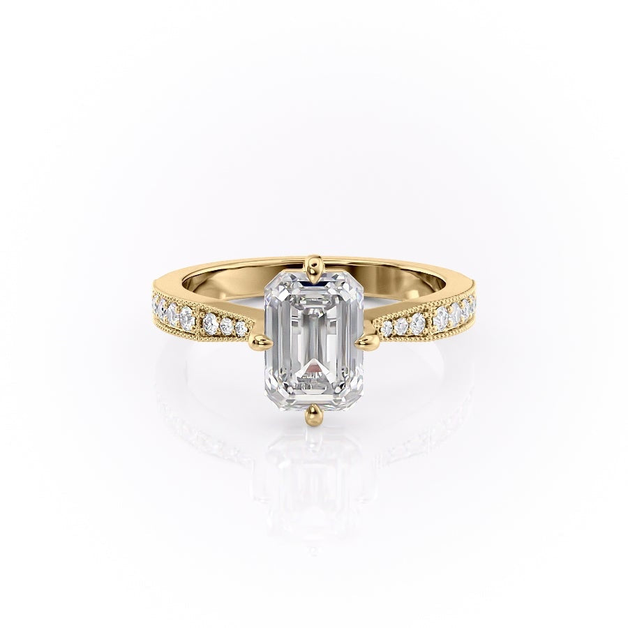 2.10 CT Emerald Cut Solitaire Pave Setting Moissanite Engagement Ring - crownmoissanite