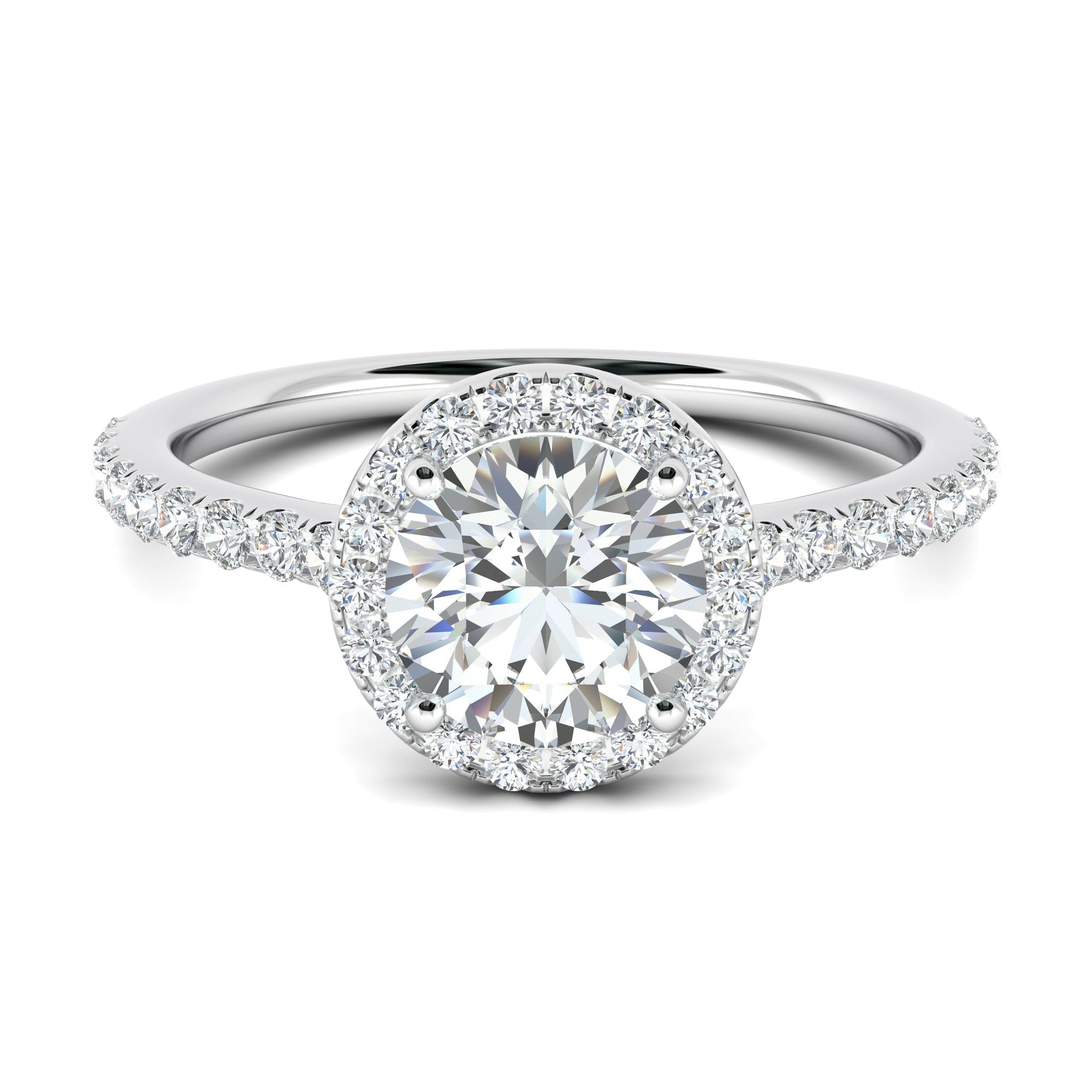 1.0 CT Round Cut Halo Moissanite Engagement Ring - crownmoissanite