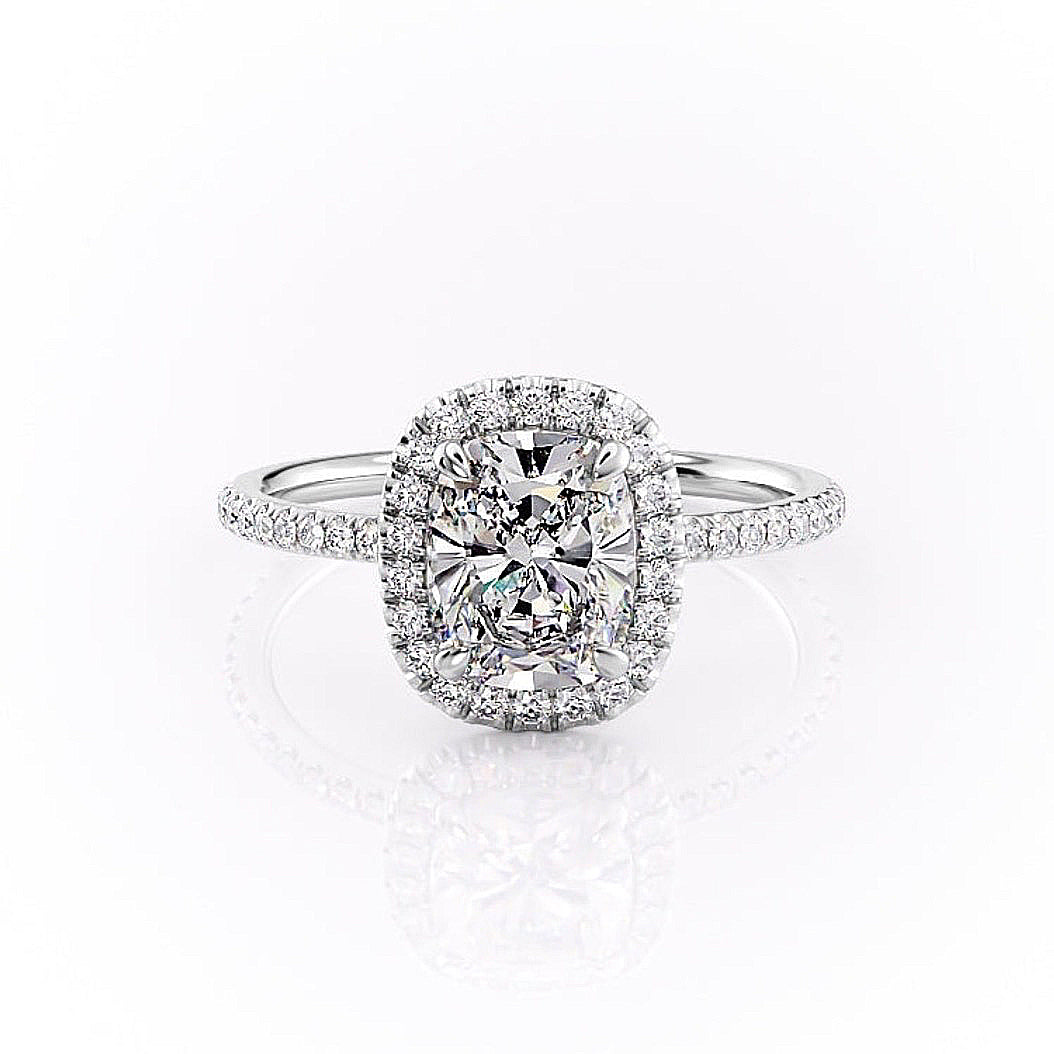 2.0 CT Elongated Cushion Cut Halo Pave Setting Moissanite Engagement Ring - crownmoissanite