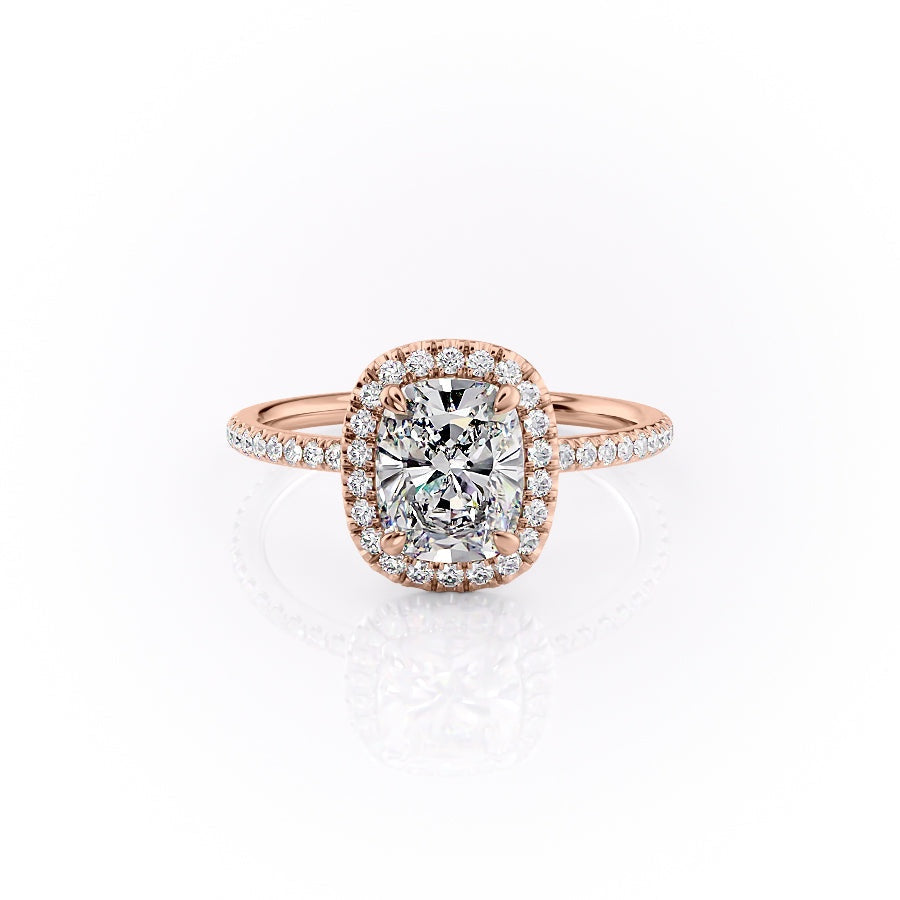 2.0 CT Elongated Cushion Cut Halo Pave Setting Moissanite Engagement Ring - crownmoissanite