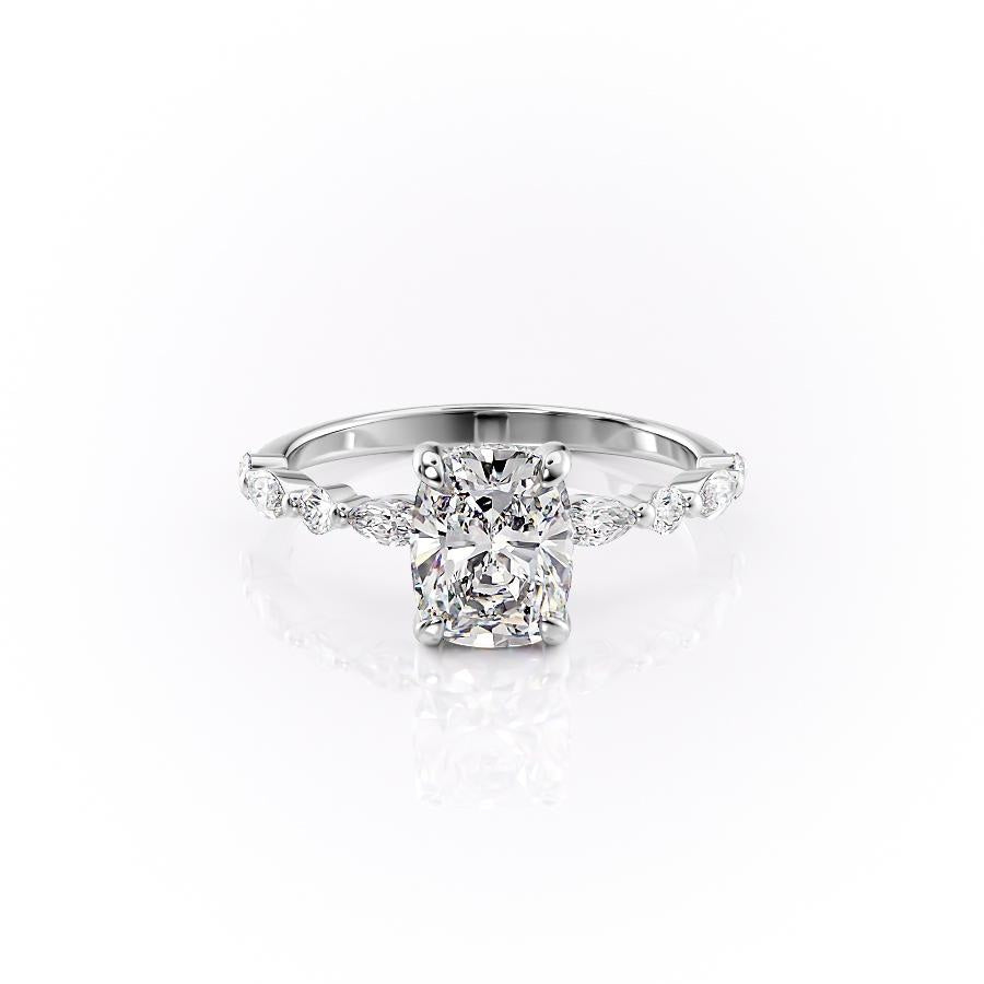 2.0 CT Elongated Cushion Cut Solitaire Hidden Halo/ Dainty Pave Setting Moissanite Engagement Ring - crownmoissanite