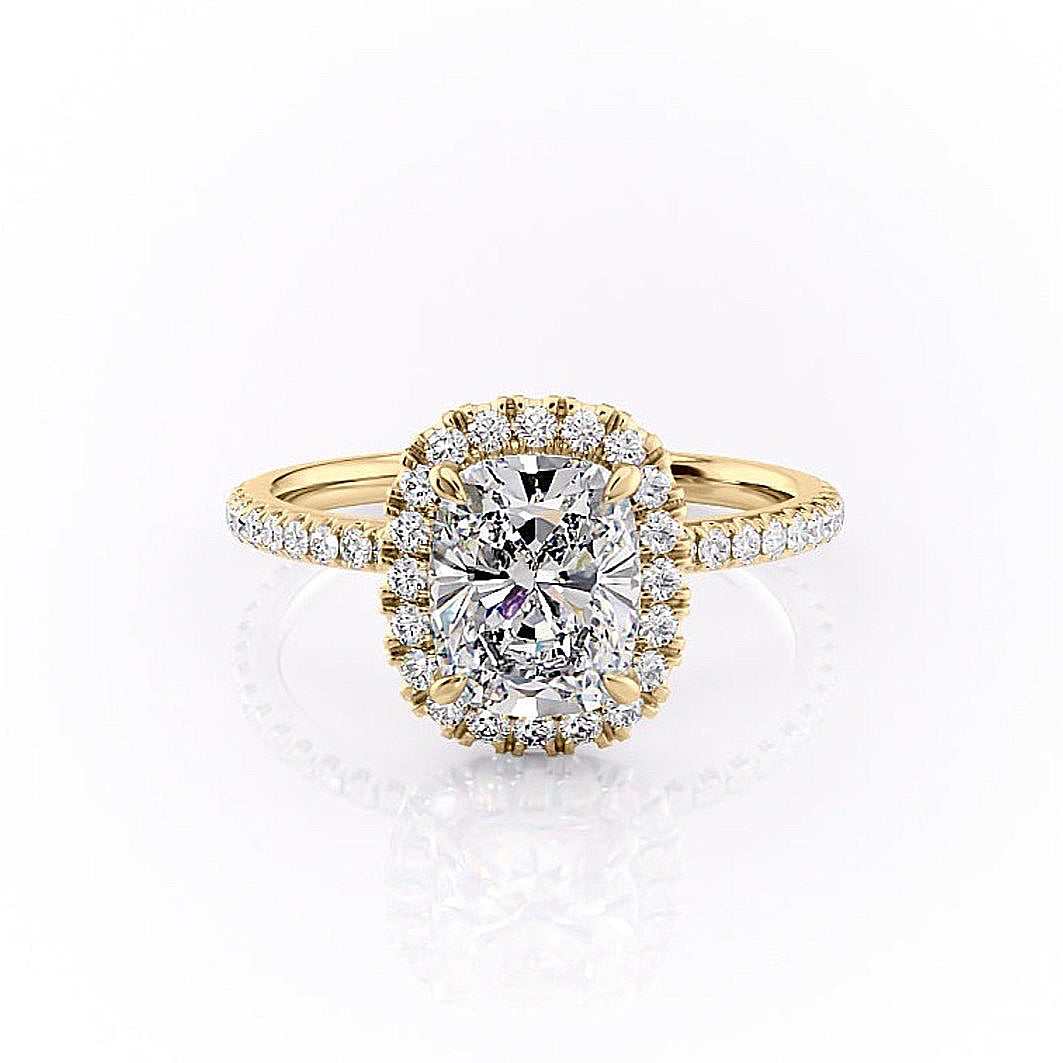 2.0 CT Elongated Cushion Shaped Moissanite Halo Engagement Ring - crownmoissanite