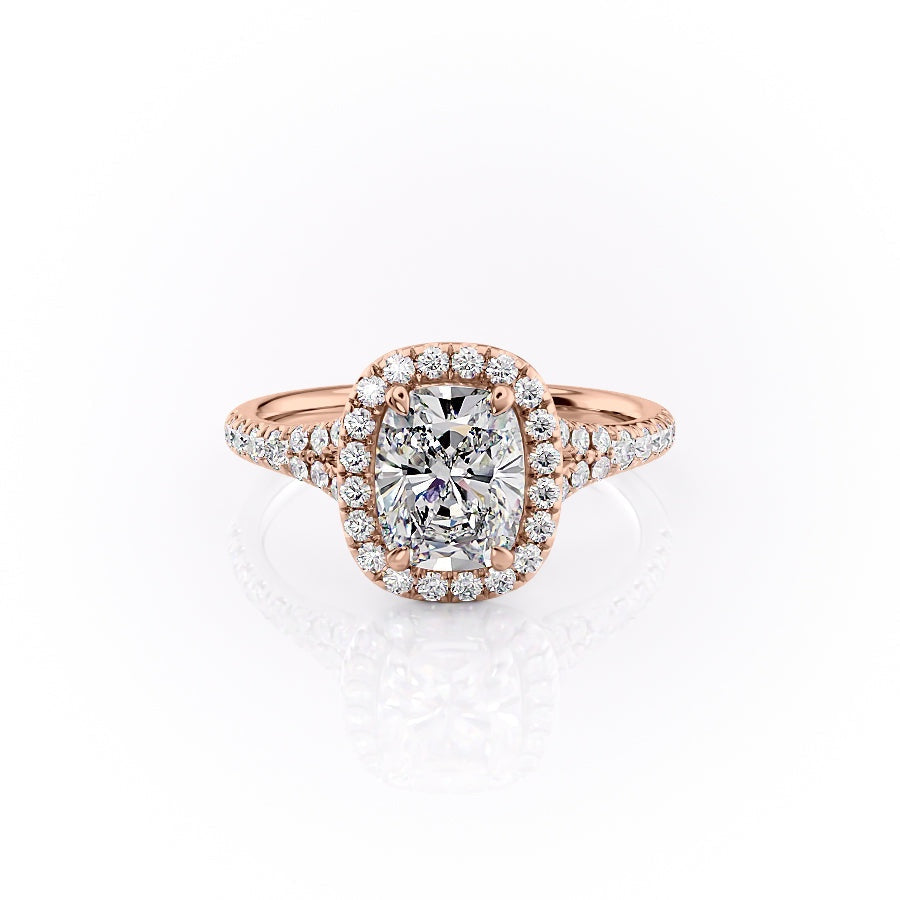 2.0 Elongated Cushion Cut Halo Split Shank Setting Moissanite Engagement Ring - crownmoissanite