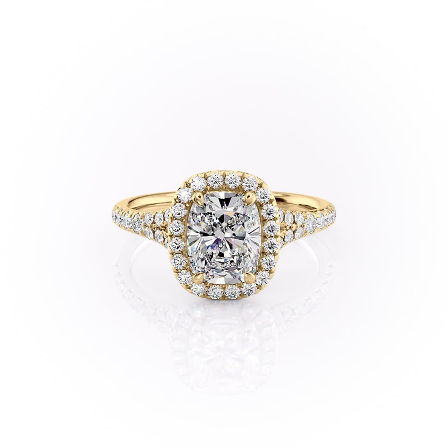 2.0 Elongated Cushion Cut Halo Split Shank Setting Moissanite Engagement Ring - crownmoissanite