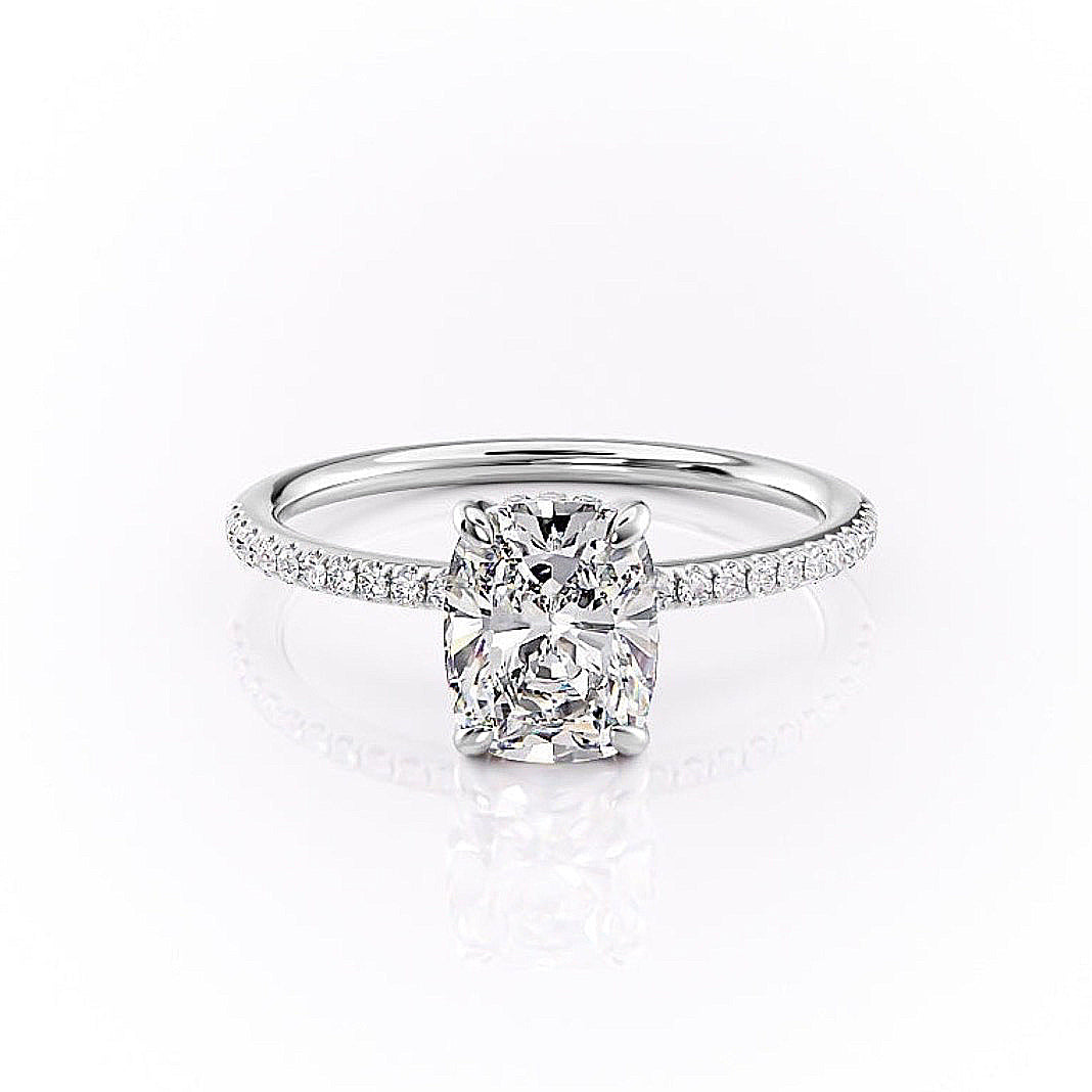 2.0 CT Elongated Cushion Cut Hidden Halo Pave Setting Moissanite Engagement Ring - crownmoissanite