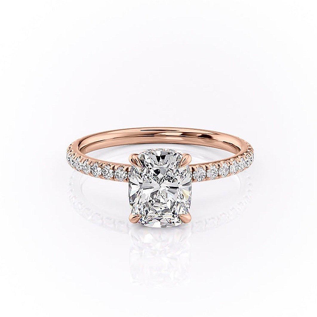 2.0 CT Cushion Cut Hidden Halo Pave Setting Moissanite Engagement Ring - crownmoissanite